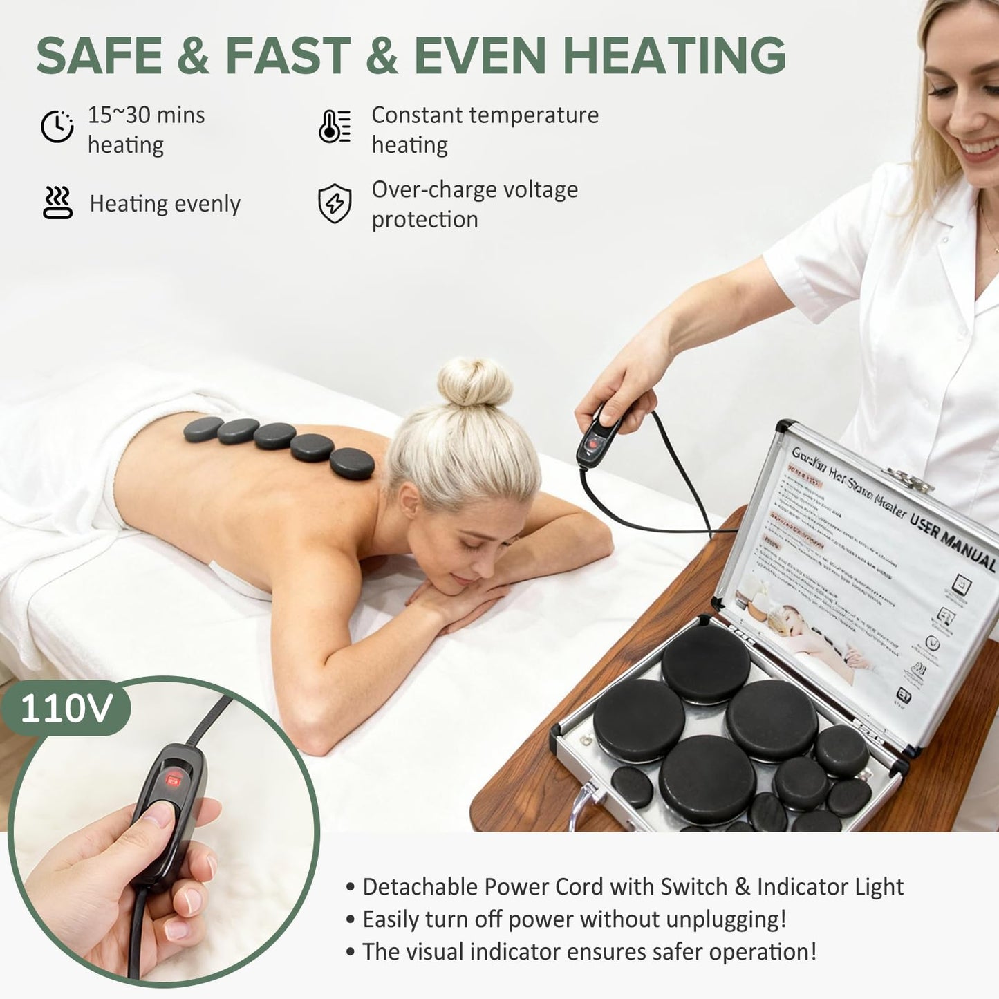 Goodtar Hot Stones Massage Warmer Kit, 14 PCS Hot Stones Massage Set and Heater Kit, Electric Rocks Basalt Stone Massager for Professional Therapy/Home SPA Use 110V (Small Size)