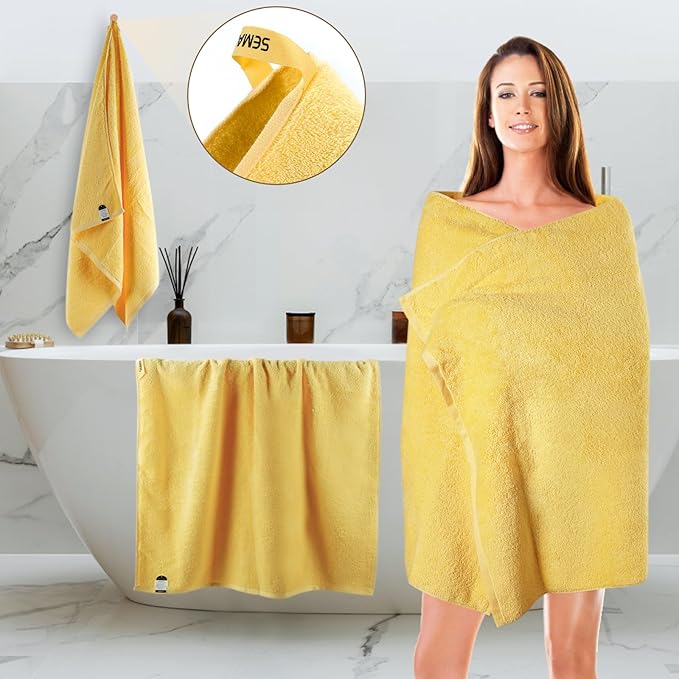 SEMAXE Yellow Bath Towel, 100% Cotton Towel