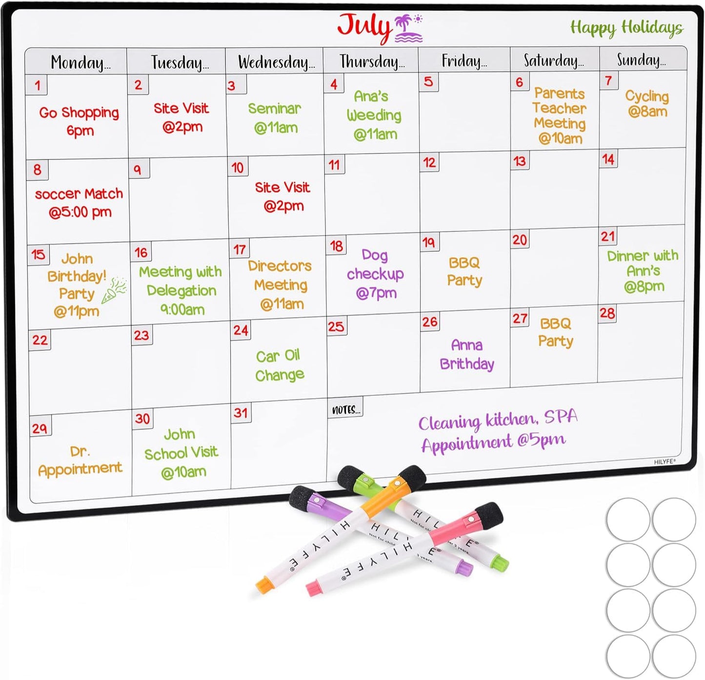 HILYFE Monthly Planner Whiteboard A3- Magnetic Fridge Calendar for Cupboard & Wall with 4 Dry Erase Markers - Meal Planning Memo Board - Task Planning and Event Reminder Notice Board