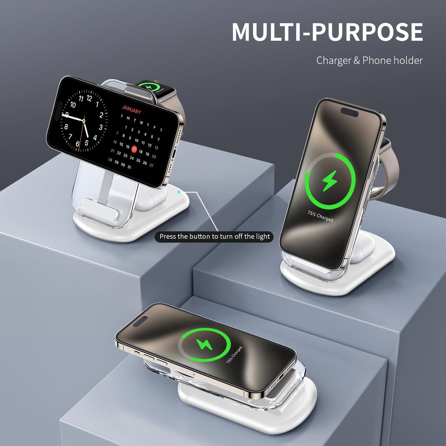 RYND 2026 Traveling Wireless Mag-Safe Fast Charging Station,Magnetic 3 in 1 Charger with Light for iPhone 16 15 14 13 12 Pro Max Plus,Apple Watch Series & Air pods 4 3 2 Pro-Gifts for Wife & Husband