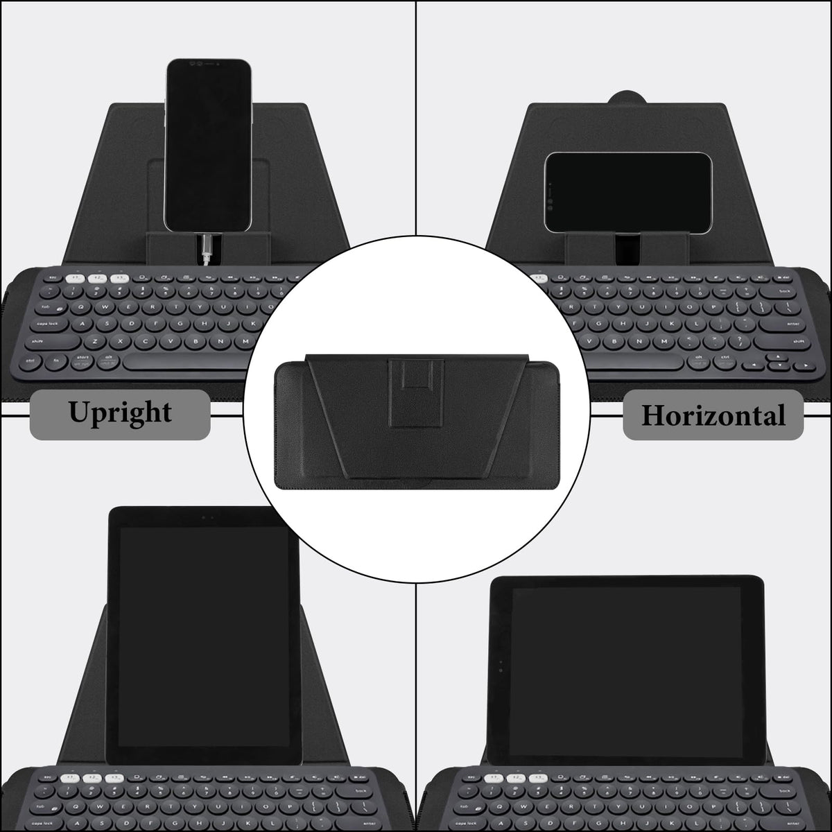 GEEKRIA Compact Keyboard Case, Vegan Leather Travel Case with Phone and Tablet Holder, Keyboard Case Compatible with Magic Keyboard, Logitech K380/Pebble Keys 2 K380s (Dark Grey)