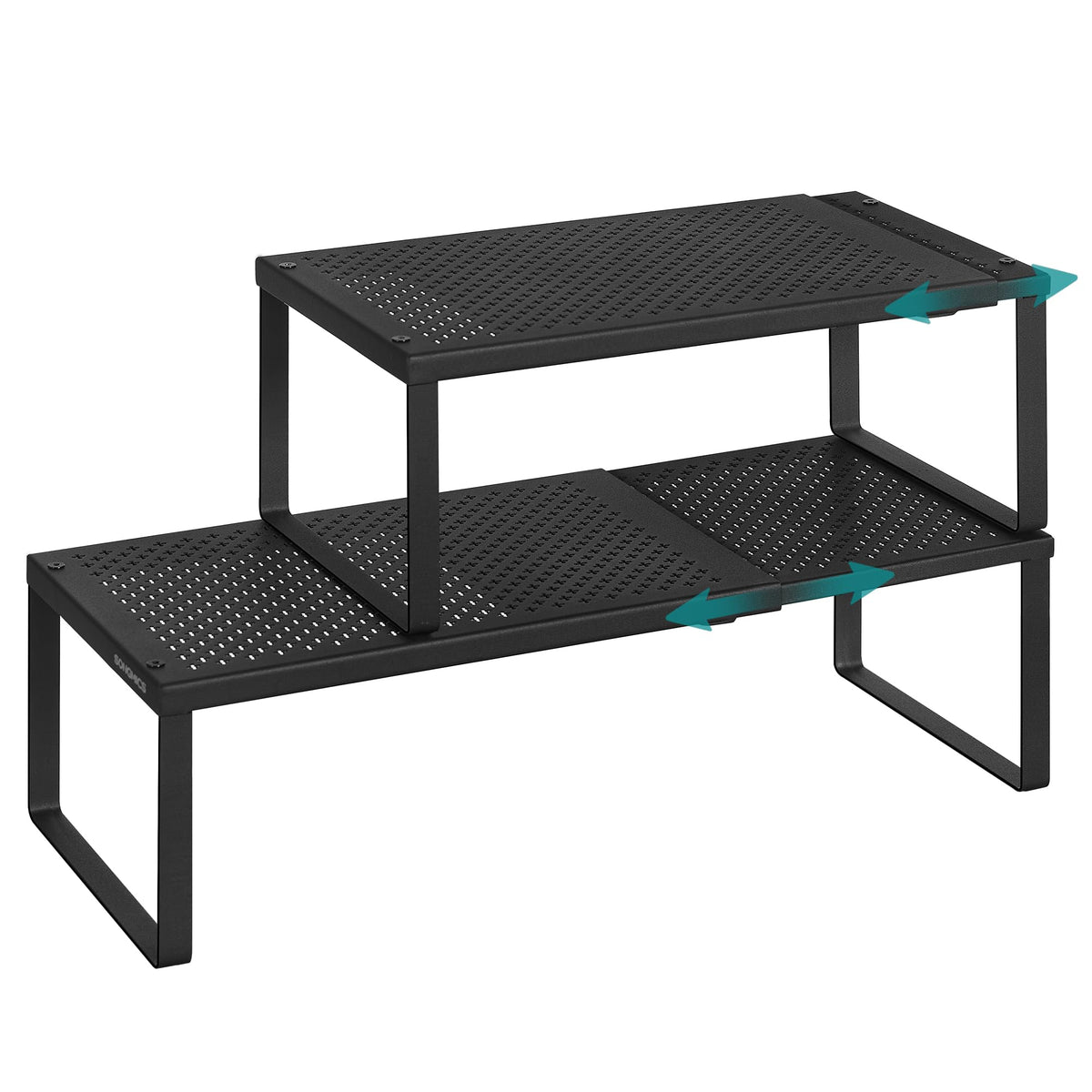 SONGMICS Spice Racks, Set of 2 Expandable Kitchen Countertop Shelves, Small Cupboard Organizers, Metal, Space-Saving Tabletop Shelves, Matte Black UKCS402B01