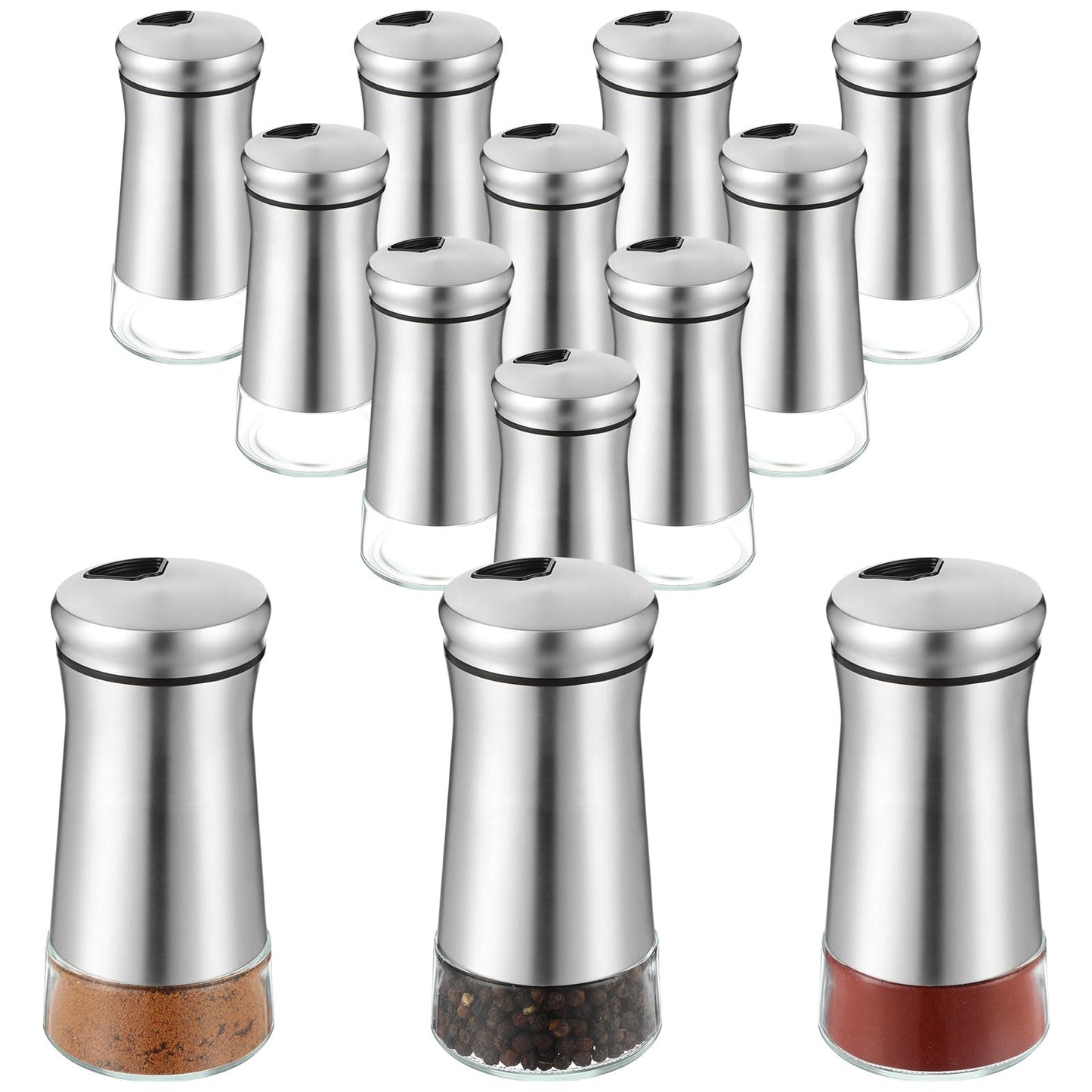 Honeydak 12 Sets Stainless Steel Salt and Pepper Shakers Adjustable Pour Holes Spice Dispenser for Salt, Sugar, Cinnamon, and Pepper, Stylish Kitchen Seasoning and Spice Shaker Set