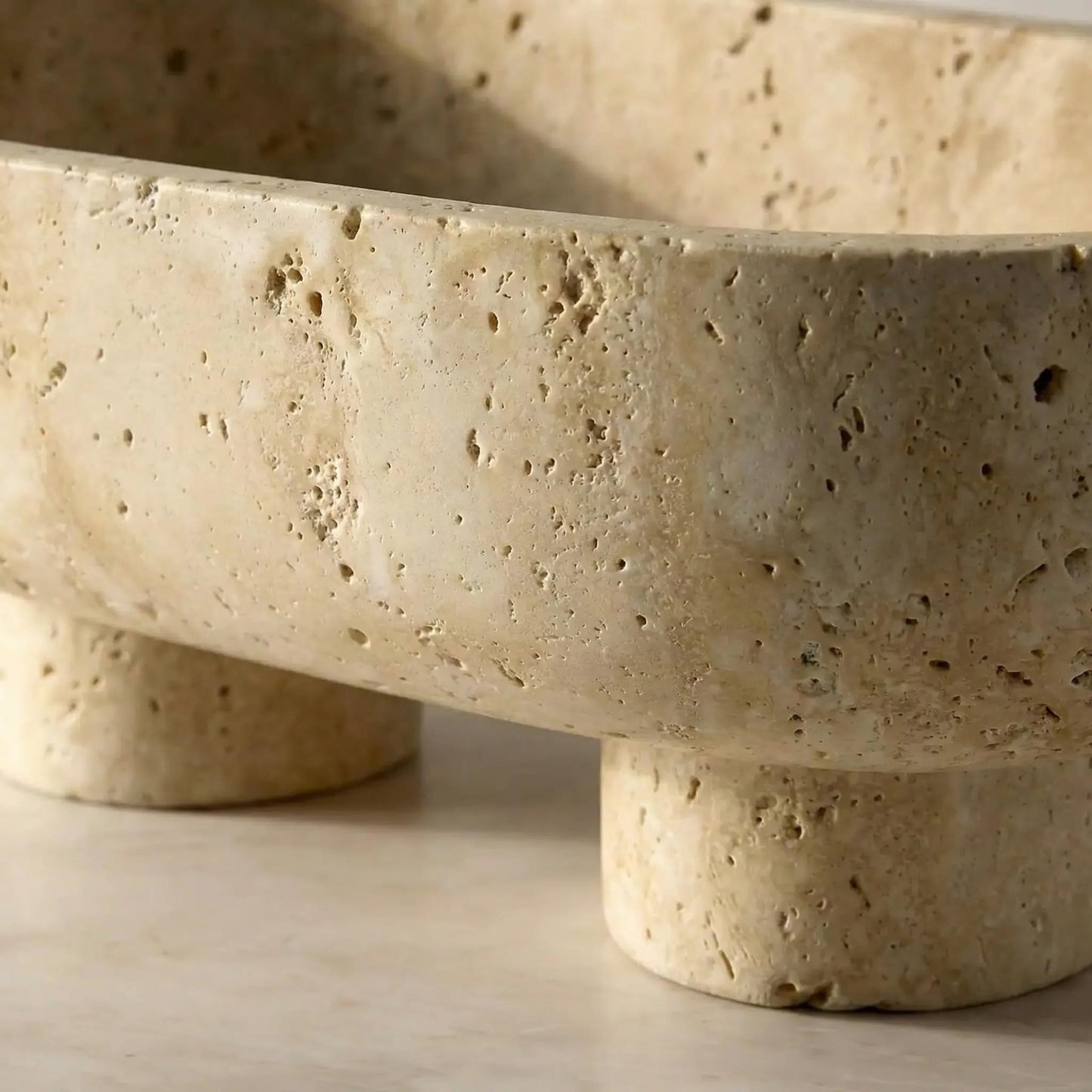 STONE COUTURE - Natural Travertine Fruit Bowl with Stand, Island Centerpiece Kitchen Decor, Key Bowl for Entryway Table, Decorative Modern Organic Home Entry Large Bowls for Keys 10" Food Safe FDA