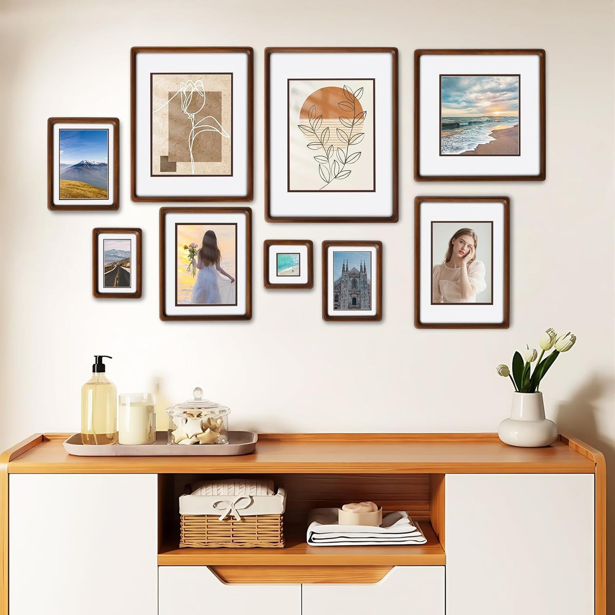 SZKYSJGS 2Pack 5x7 Wood Picture Frame, Solid Natural Walnut Photo Frame with Tempered Glass, 5 x 7 Wooden Frame Matted to 4x6, Wall or Tabletop Display