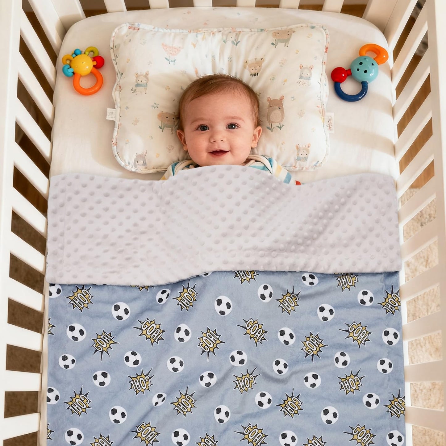 Baby Blanket for Boys Girls Super Soft Double Layer Minky with Dotted Backing Cute Cow Crib Receiving Blanket Bed Throws for Newborns Nursery Stroller Toddler 30 x 40 Inch (Grey Soccer)