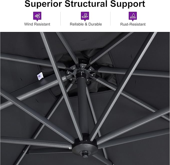 PURPLE LEAF 8'×8' Patio Cantilever Umbrella with Base Included Offset Outdoor Umbrella with cover Square umbrella outdoor patios for Backyard Pool Garden Grey