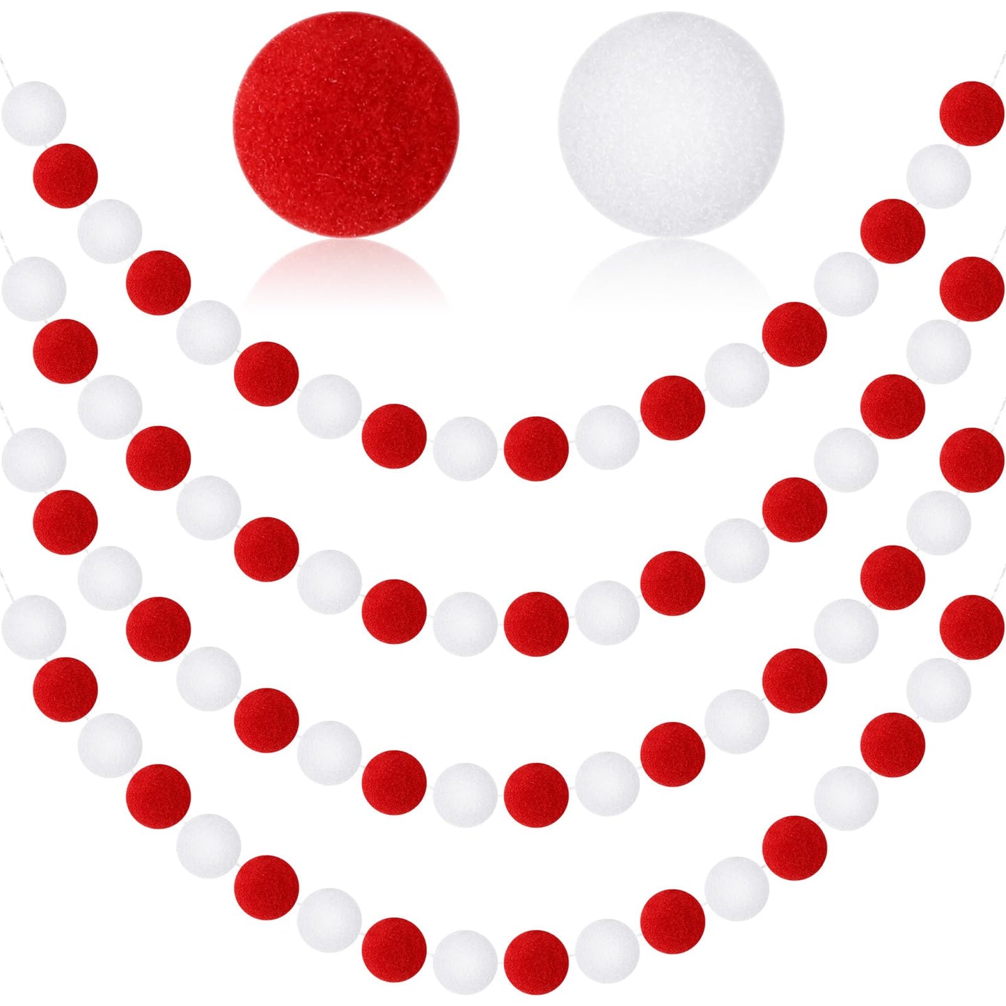 MARFOREVER 4 Pack 26.3 Feet Red and White Christmas Decorations Christmas Pom Pom Garland 30 Balls Xmas Felt Ball Garland for Xmas School Classroom Mantel Wall Home Party Decor Hanging Ornaments