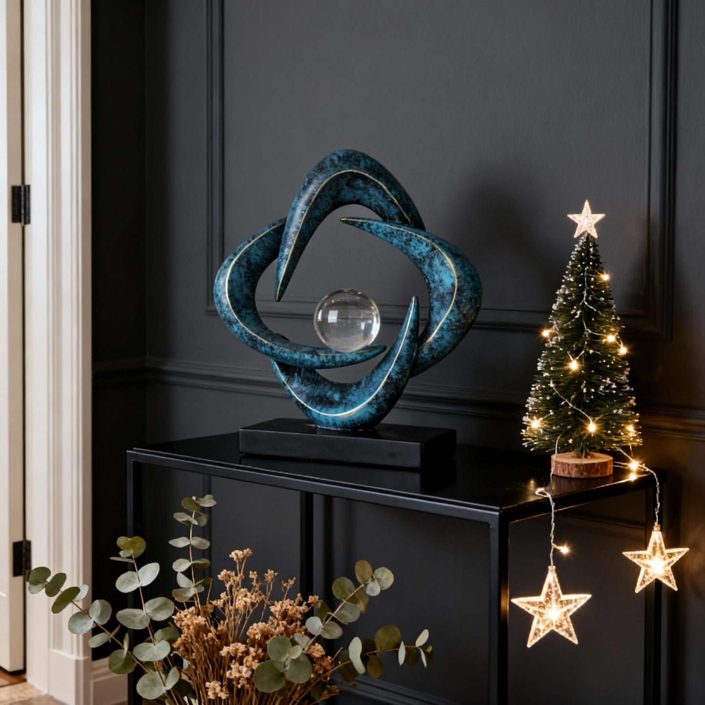 XYQXYQ Abstract Art Sculpture, Resin Gold Decorative Statue, Modern White Ornaments for Living Room, Decorativas Modernas for Coffee Table/Entryway/Office Collectibles (Blue&Gold)