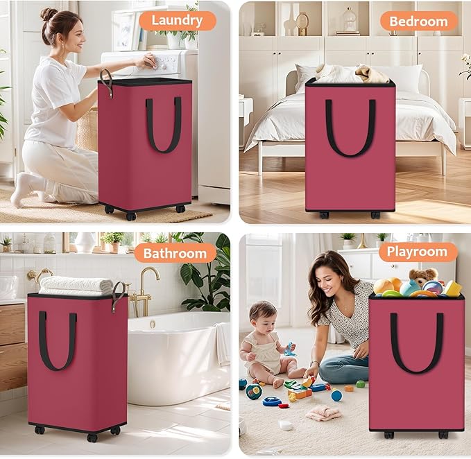 Laundry Basket with Wheels, Collapsible Laundry Baskets, Laundry Hamper with
