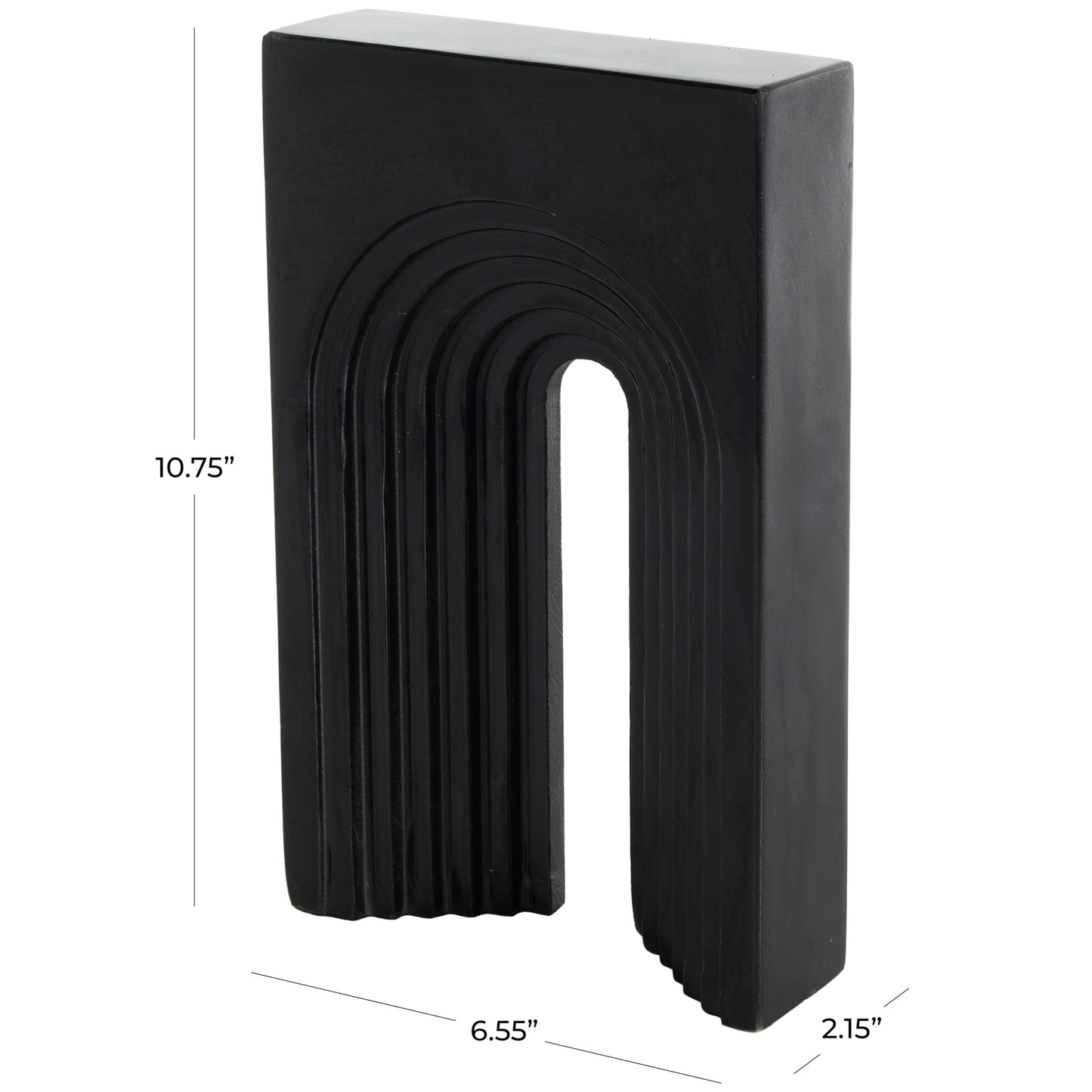 Deco 79 Marble Geometric Decorative Sculpture Rectangular Home Decor Statue with Arched Groove Interior, Accent Figurine 7" x 2" x 11", Black