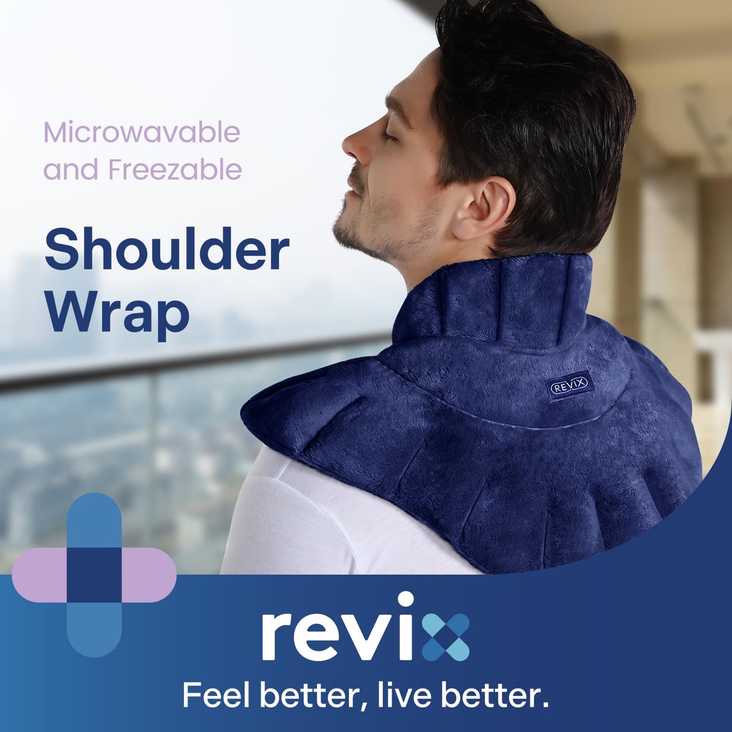 REVIX Microwavable Heating Pad for Neck Shoulders and Back, Microwave Heated Neck Wrap with Moist Heat, Light-Gray