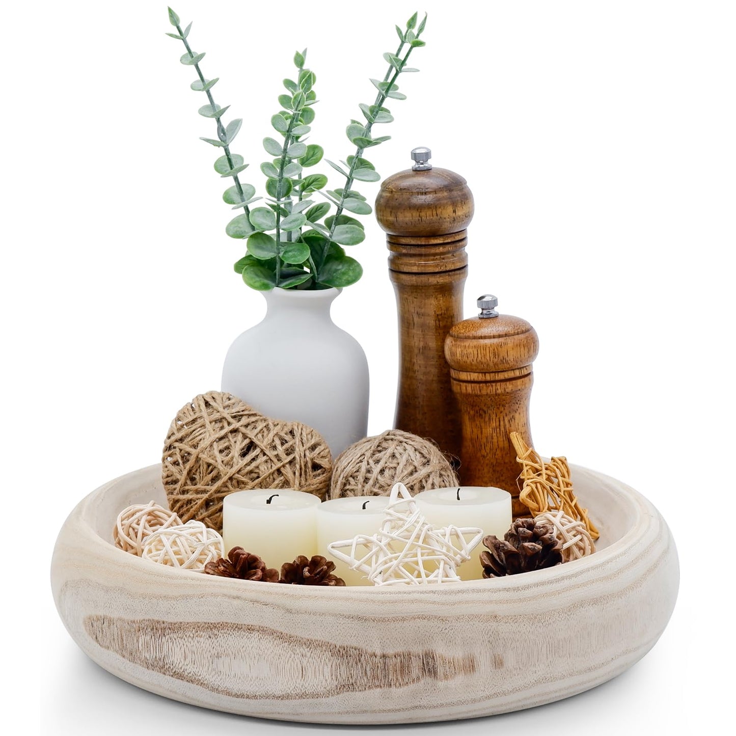 SAMGUYUE Wooden Decorative Bowls, 13 Inch Round Paulownia Wood Centerpiece Bowls for Home Decor, Natural Fruit Bowl for Coffee Table, Key Tray for Entryway Moss Holder (Wooden)