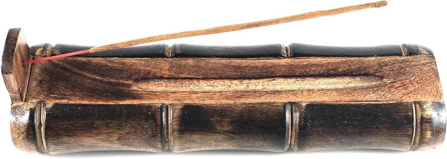 Incense Holder Burner Handmade Stick Incense Burner with Storage Compartment, Ash Catcher for Meditation, Yoga, Catches All Ashes, Bamboo Style Gift Home Decor Incense Stick Holders Burners