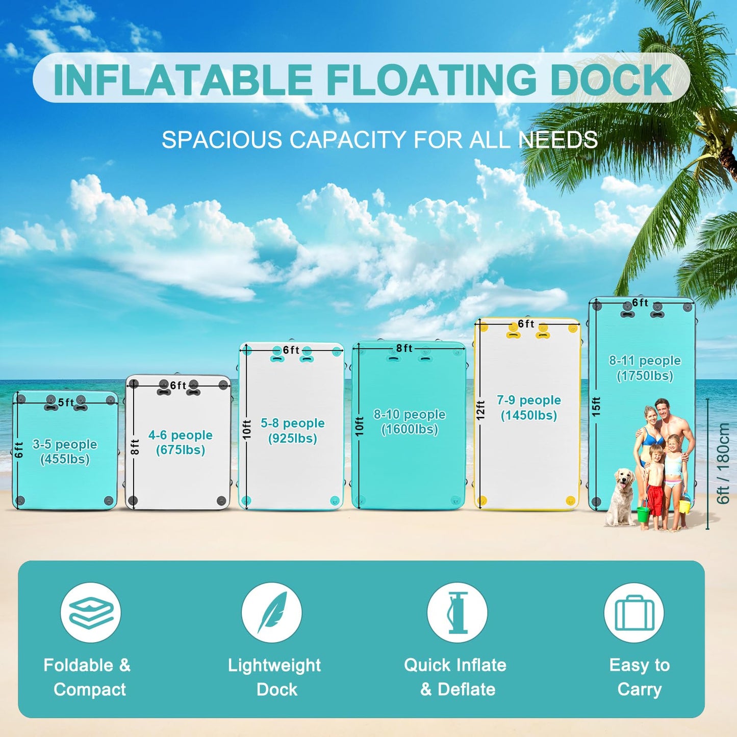 AWSUM 8ft x 6ft Inflatable Floating Dock Mat Air Dock Platform Float Island Raft with Non-Slip Surface for Pool Beach Lake Ocean
