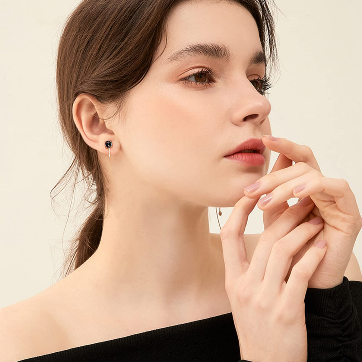 14K White Gold Plated Clip On Ear Cuffs - Rainbow Sterling Silver Round Cartilage Ear Cuffs with Cubic Zirconia Gifts for Women, Men, Teens, Boys, Girls
