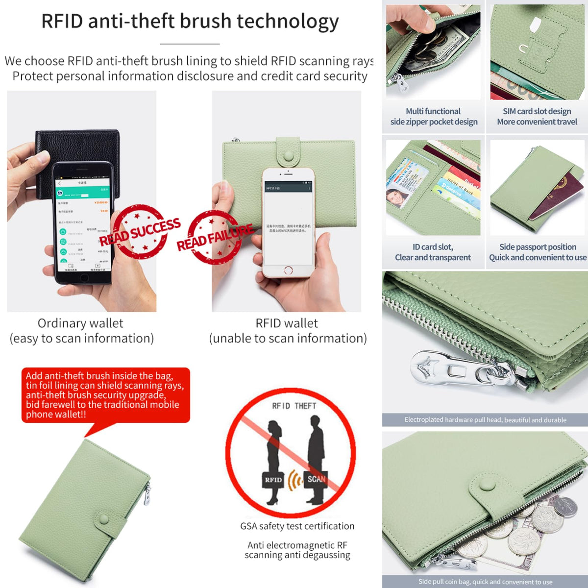 Genuine Leather RFID Blocking Passport Holder Wallet, Multi-Functional Travel Document Organizer with SIM Card Slots (Pink)