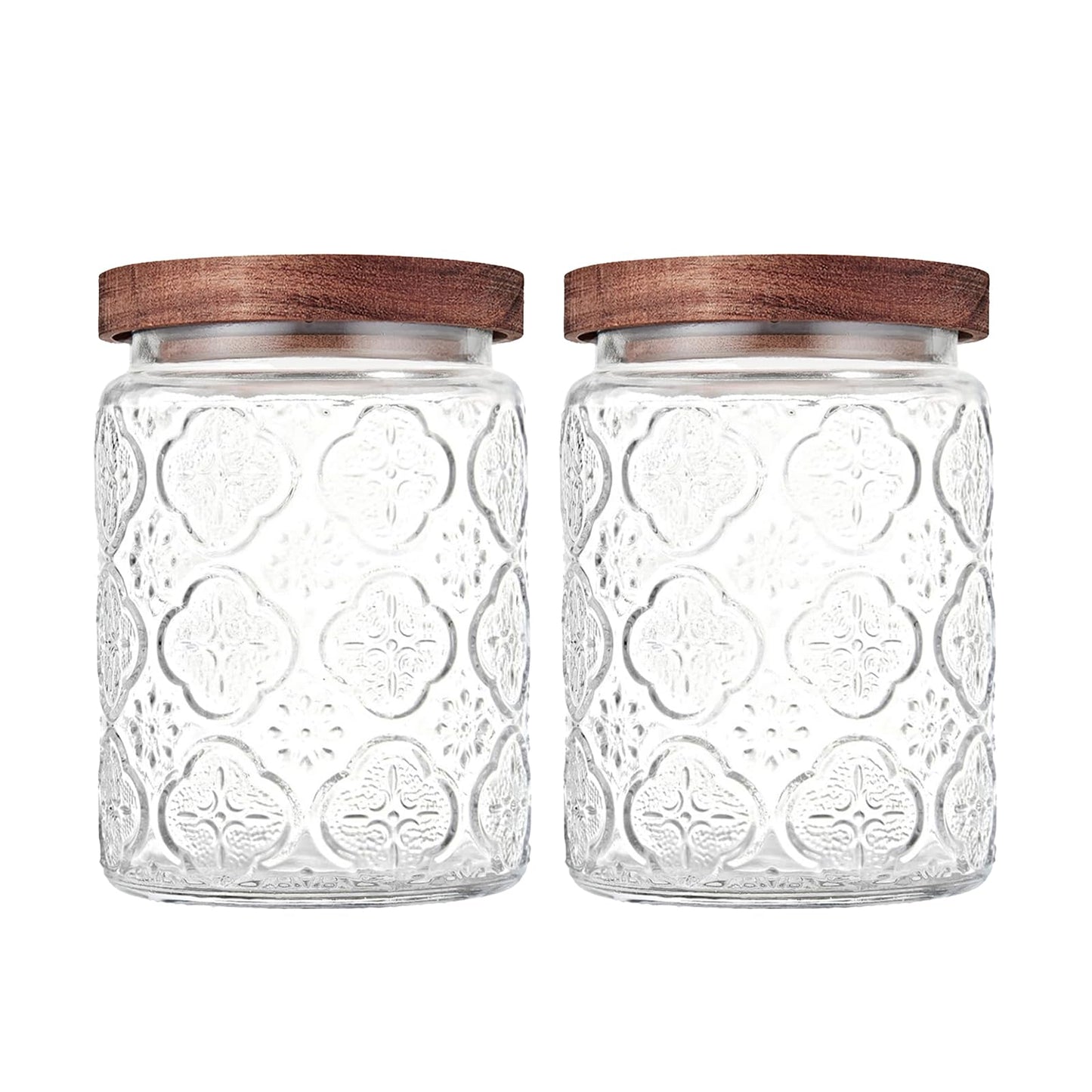 Custde Glass Storage Jars With Airtight Lid, 23.7oz Container For Kitchen Counter with Wooden Lid, brown sugar, candy, coffee, cookie, salt, tea, cute Jar (Begonia Flowers*2)