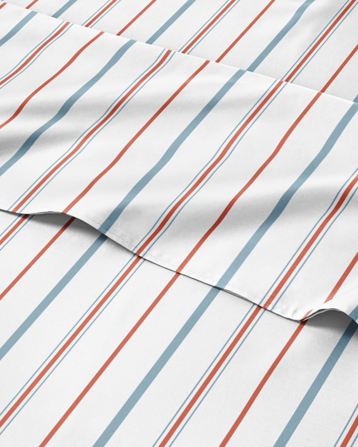 Striped Sheets - Red & Blue Striped Sheets - 1 Flat & 1 Fitted & 2 Pillowcases w/ Deep Pockets – Wrinkle & Fade Free - Ultra-Soft, Breathable & Cooling – Luxury Pinstripe Bedding - Queen Size Bed Set