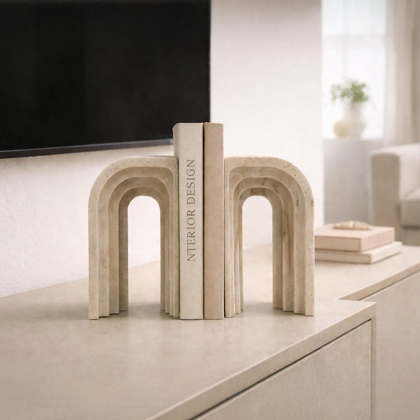 Decorative Bookends for Shelves – Heavy Duty Book Ends for Heavy Books, Stone-Inspired Composite Bookends, Non-Slip Base, Modern Home Office Decor, Gift Box Included, Set of 2