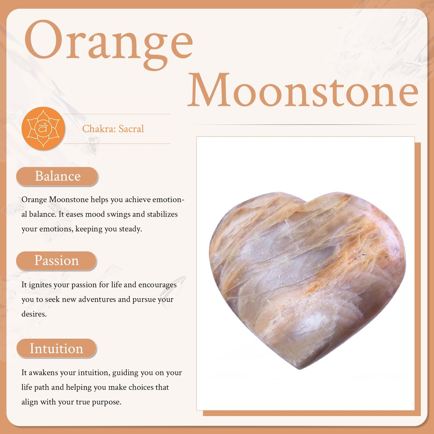 Sportmusies Heart-Shaped Orange Moonstone Worry Pocket Stone Home Decoration, Polished Reiki Palm Stone Meditation Massage, 2.36-3.14 inches