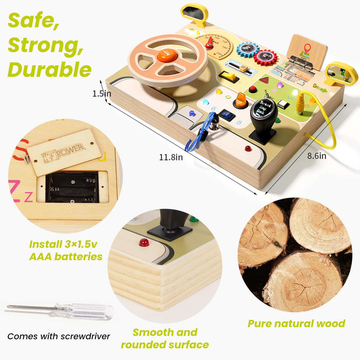 Montessori Busy Board for Toddlers Baby Busy Board Car Steering Wheel Wooden Sensory Board Travel Toys for Fine Motor Skill Gift for 3+ Years Old Boys Girls Christmas Birthday Parents