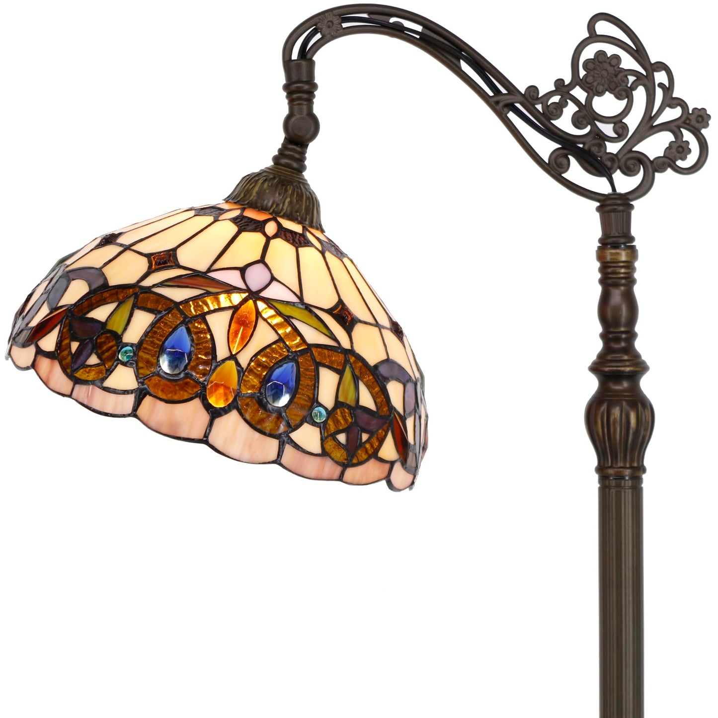 WERFACTORY Tiffany Floor Lamp Stained Glass Serenity Victorian Arched Lamp 12X18X64 Inches Gooseneck Adjustable Corner Standing Reading Light Decor Bedroom Living Room S021 Series