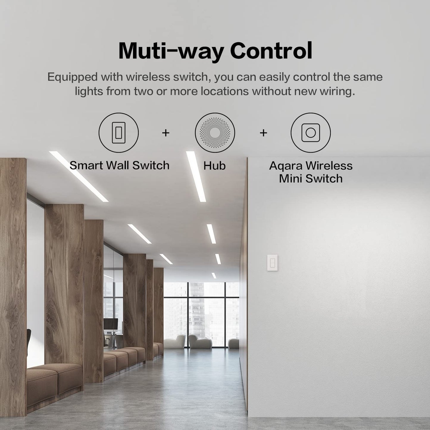 Aqara Smart Light Switch (No Neutral, Double Rocker), Requires AQARA HUB, Zigbee Light Switch, Remote Control and Smart Home Automation, Compatible with HomeKit, Google, Works with Alexa, SmartThings