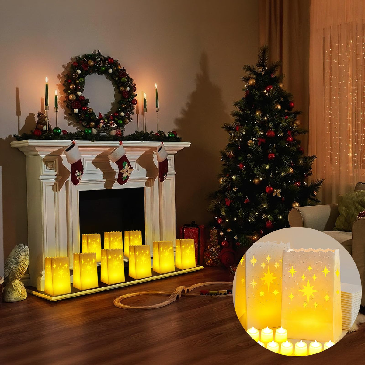 Btanadi Waterproof 100-Pack Luminaria Bags with LED Candles – Reusable White Plastic Luminaries for Outdoor, Christmas, Wedding & Party Decorations