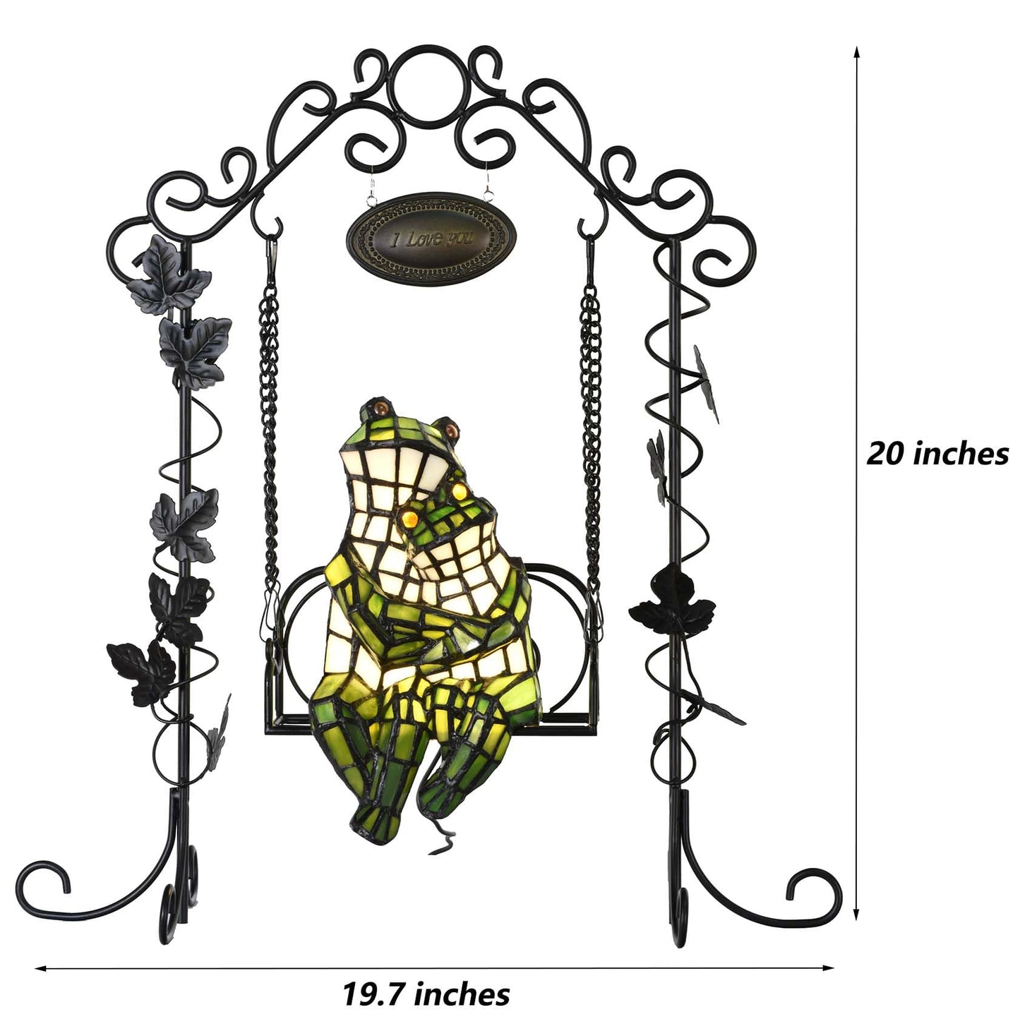 Bieye L12001 Frogs on a Swing Tiffany Style Stained Glass Accent Table Lamp for Home Decor