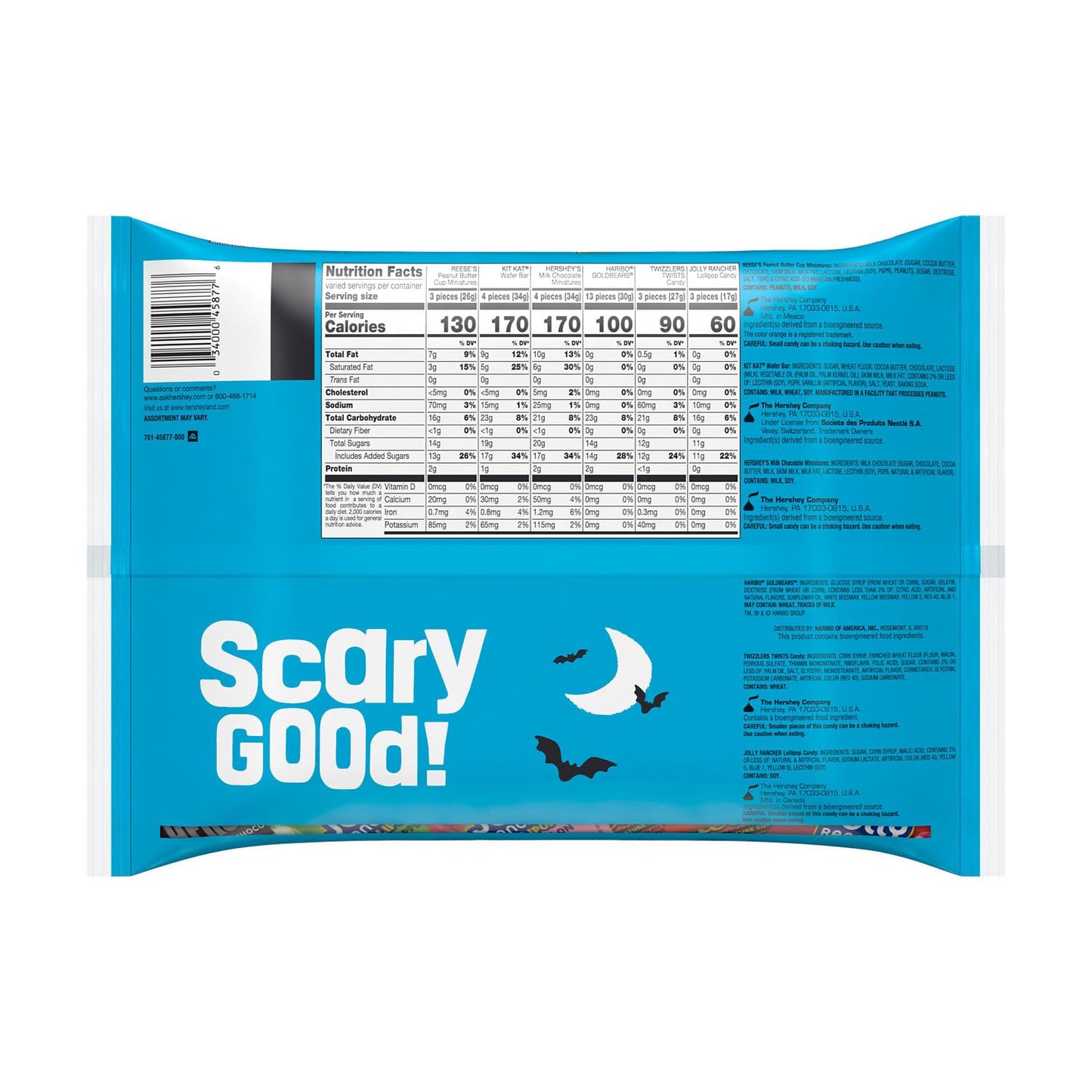 Hershey Miniatures Assorted Flavored, Halloween Candy Bag, 20.93 oz (65 Pieces)
