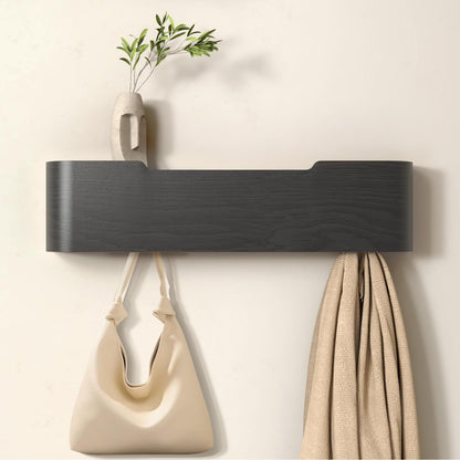 VERASCOT Wall Mounted Coat Rack with Shelf, Wooden Entryway Organizer with Hidden Metal Hooks for Hanging Coats Bags Keys, Modern Floating Shelf for Hallway Bathroom