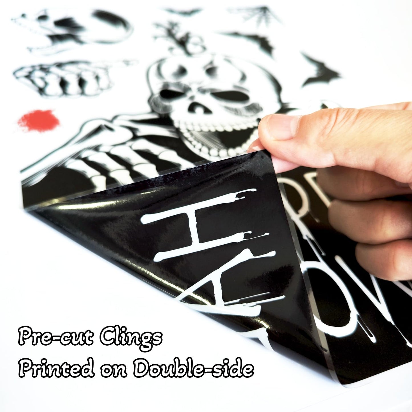 NEWMIAO Halloween Window Stickers, 8 Sheets Halloween Skeleton Window Clings Decals for Party Decorations, Scary Hallowmas Stickers Glass Window Home Decor for Indoor Outdoor Party Supplies