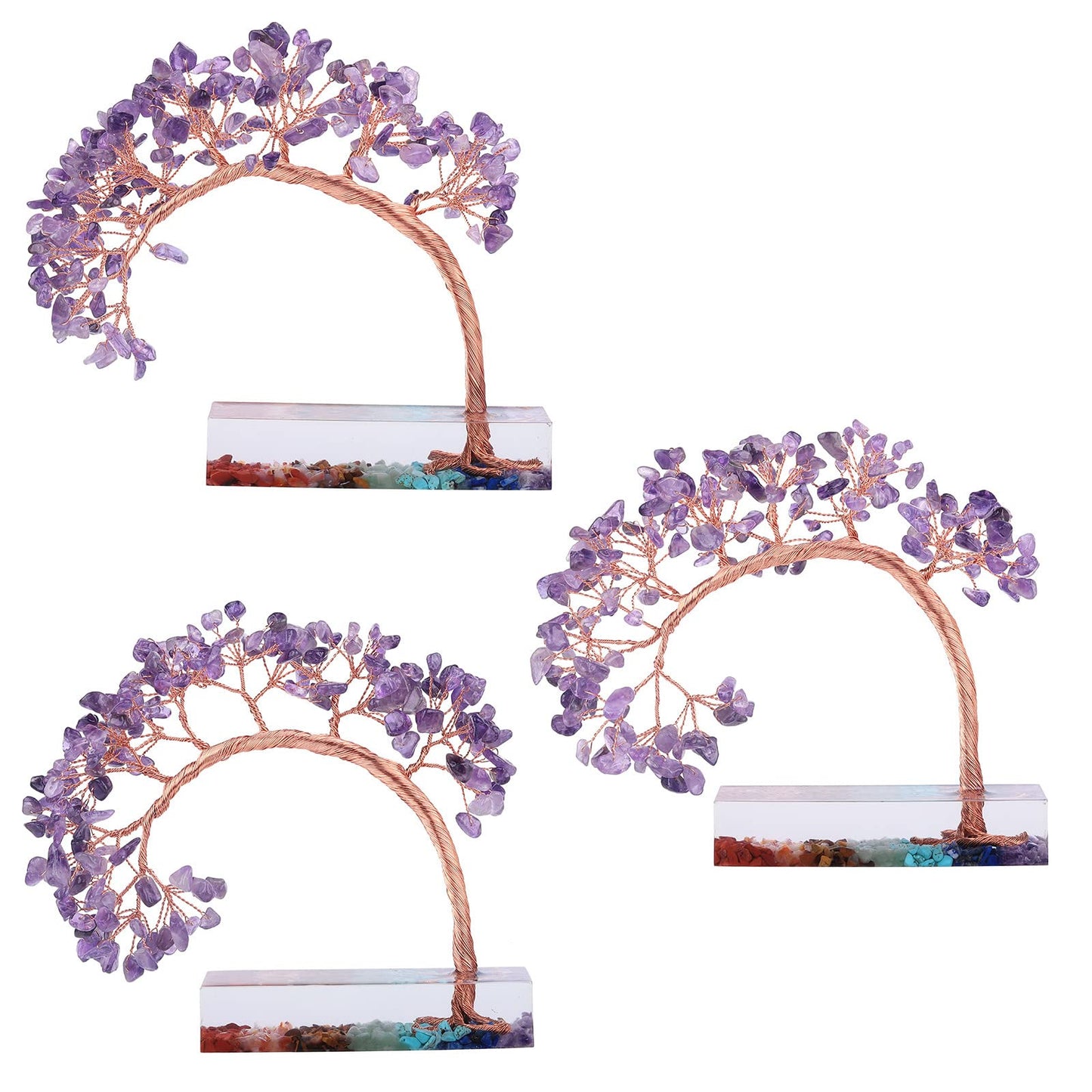 Rockcloud Amethyst Crystal Stone Money Tree with Chakra Resin Base, Handmade Feng Shui Bonsai Tree Home Office Desktop Decor for Good Luck and Wealth, Purple