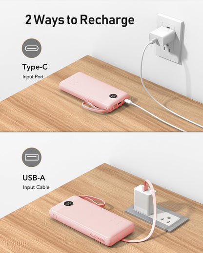 VEEKTOMX Portable Charger Built-in Cables, Power Bank for iPhone, Fast Charge USB C Battery Pack Travel Essentials Powerbank Compatible with iPhone 17/16/15/14, Samsung S25/24
