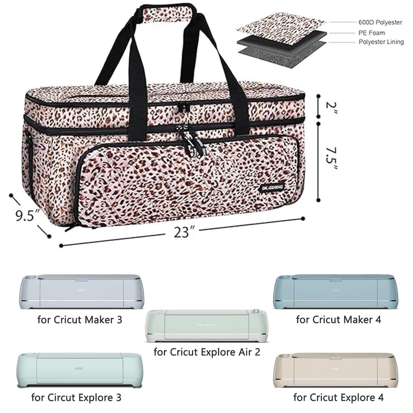 IMAGINING Carrying Case for Cricut Maker, Double-Layer Bag Machine with Cover and Cutting Mat Pocket Compatible Explore Air, Organization Storage Bags, Accessories, Leopard