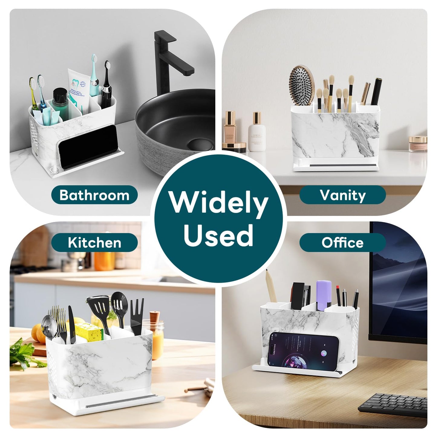 Toothbrush Holders, Toothbrush Caddy with Front Ledge and Cord Slots, Detachable Tooth Brush Holder for Bathroom Countertop, Shower, Vanity, Large Capacity 6 Slots Marble Bathroom Accessories