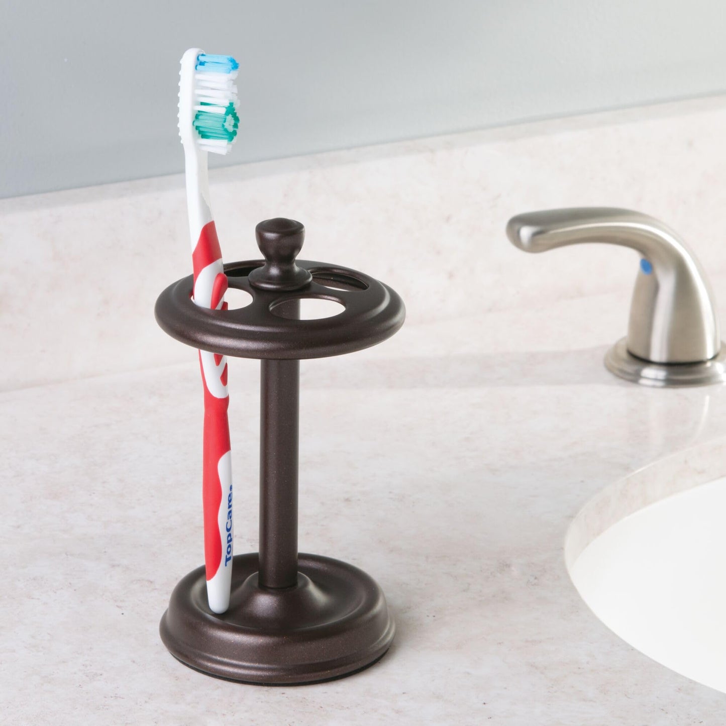 iDesign Metal Toothbrush Holder - Bathroom Cup for Bathroom Organization, The York Collection - 3.25" x 3.25" x 5.75", Bronze
