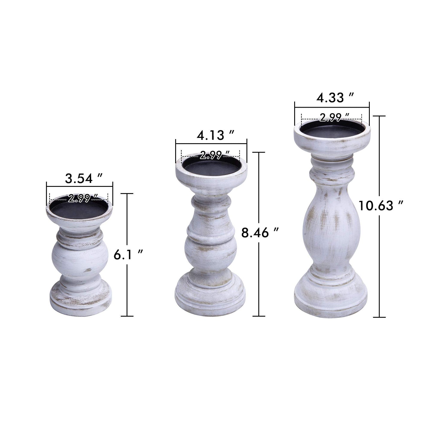 NIKKY HOME Farmhouse Rustic Wood Pillar Candle Holders Set of 3, White