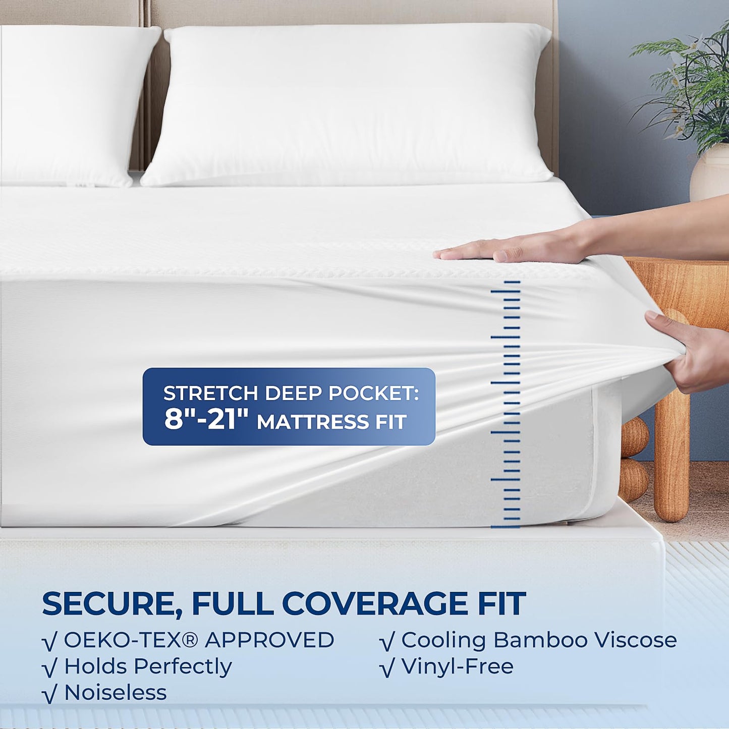 TASTELIFE Waterproof Mattress Protector Twin XL Size, 3D Air Fabric Breathable Mattress Cover with Deep Pocket Fitted Up to 8”-21”, Soft Noiseless Washable Bed Mattress Pad for Comfort & Protection