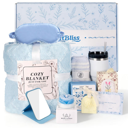GiftBliss Spa Gift Baskets For Women, Self Care Gift Basket, Comfort Baskets For Women, Get Better Soon Care Package , Birthday Gifts For Girls, Hug In A Box Sympathy, Stress Relief Gifts For Men