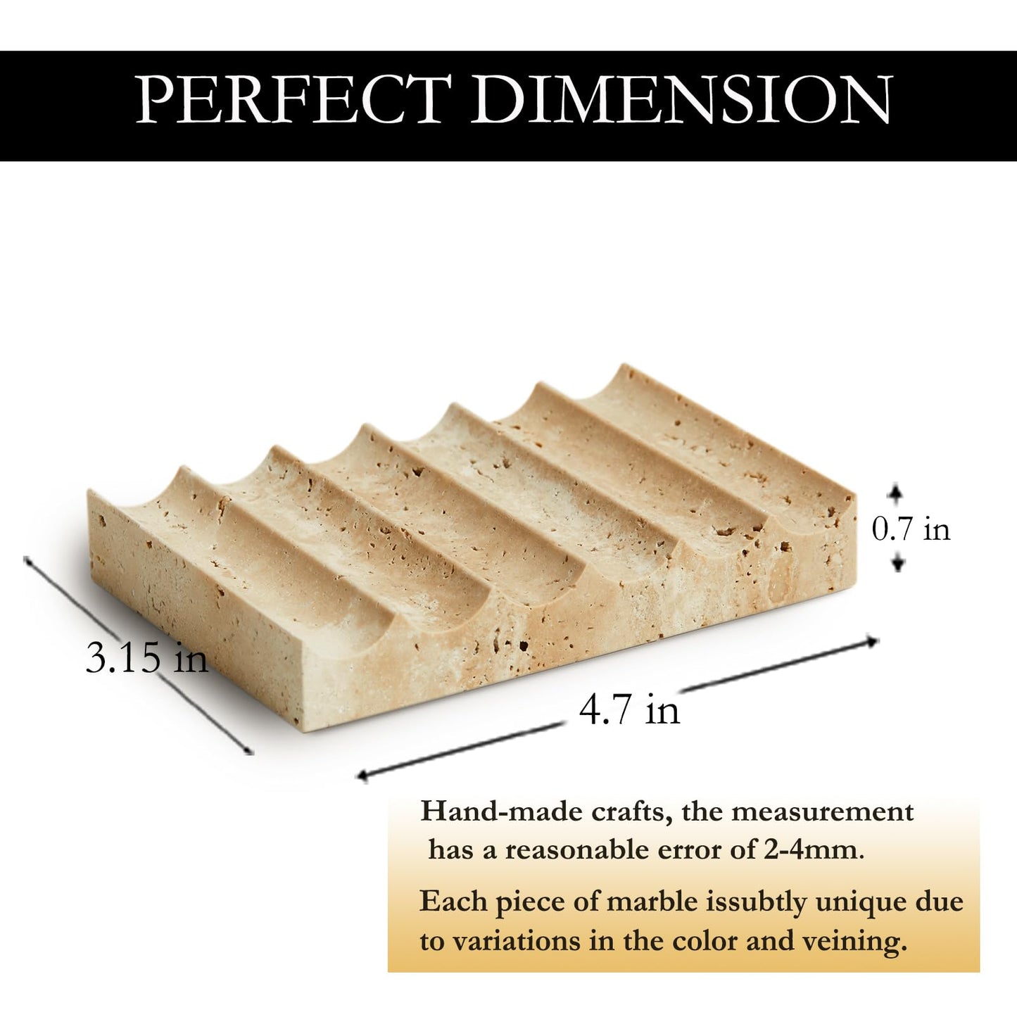 MAGPER HOME Elegant Natural Marble Soap Dish – Zen Stone Soap Tray – Rectangle Non-Slip Soap Holder for Bathroom and Kitchen - Jewelry Display Dish (Beige Travertine)