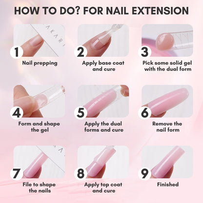 Makartt Clear Gel Builder Kit: Self-Levelling, Long Lasting Extension Hard Gels for Strengthener, Broken Nails Repair Gel Kit with Paper Forms, Dual forms, Nail File and Dual-End Brush 1.06 oz