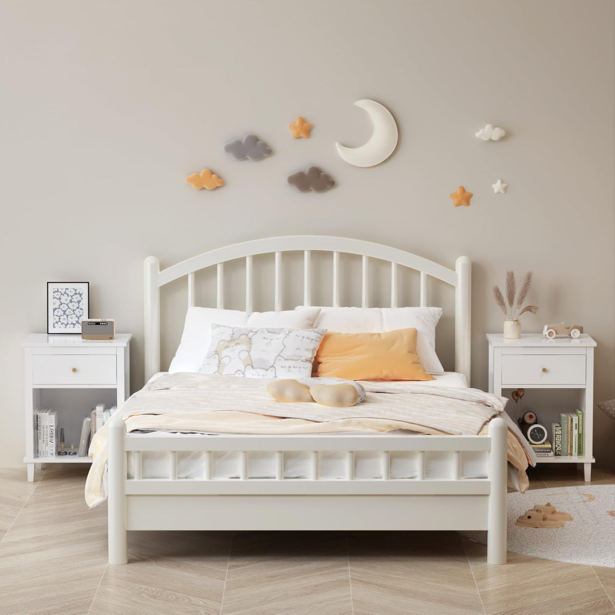 Nightstand with Drawer, 26.77''H Wooden Nightstand with Drawer & Open Storage Shelf, Modern Bedside Table for Kids, End Table for Living Room Bedroom, White