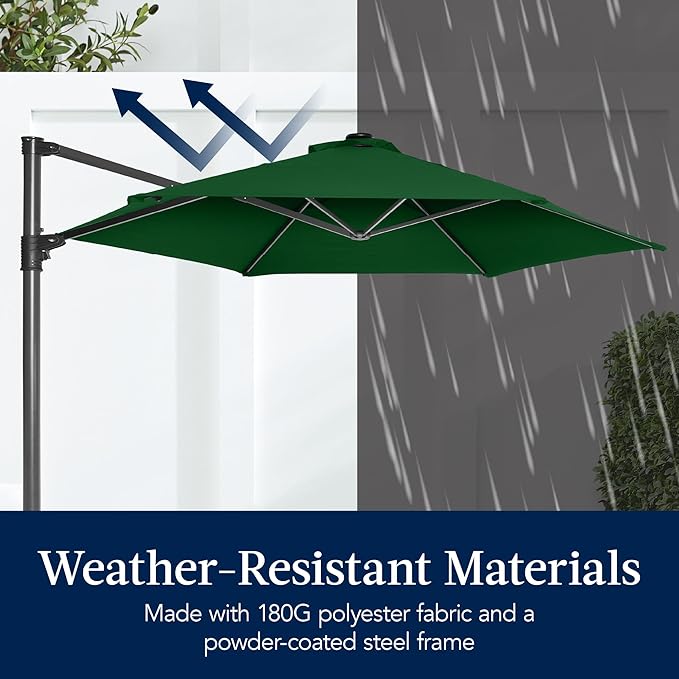 Best Choice Products 10ft Offset Cantilever Hanging Market Patio Umbrella, Smooth 360° Rotation, 8 Sturdy Ribs, Easy Adjustment - Green