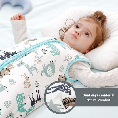 Mosebears Baby Winter Sleeping Bag 2.5 Tog,Toddler Sleep Sack Wearable Blanket 100% cotton baby sleeping bag for Babies 0-24 Months(Blue Zoo,18-24 Months)