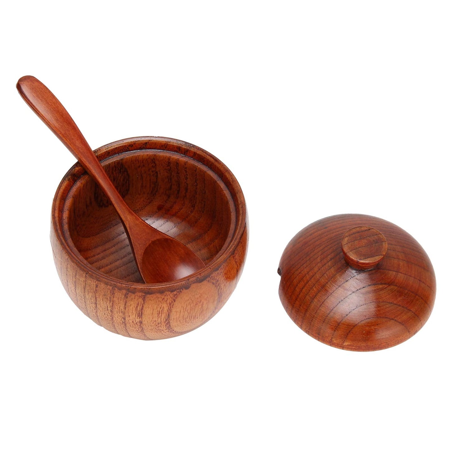 Wood Spice Pot Sugar Bowl Salt Pepper Seasoning Box with Spoon and Lid Kitchen Tool Food Jars and Crocks