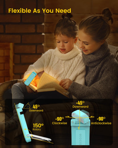 Glocusent USB Rechargeable Book Light, Portable Clip-on LED Reading Light, Reading Lights for Books in Bed with 3 Amber Colors & 5 Brightness Dimmable, Compact & Long Lasting, Perfect for Book Lovers