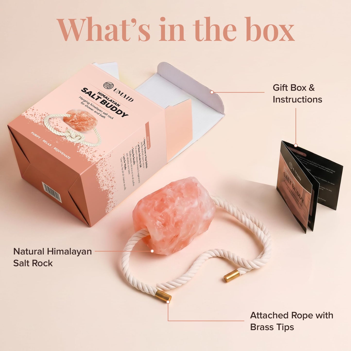 UMAID Himalayan Pink Salt Rock for Shower & Bath – Salt Buddy™ 2 lb Hanging Mineral Stone for Spa-Inspired Relaxation, Self-Care & Bath Soaks, Unique Wellness & Home Spa Gifts for Men & Women