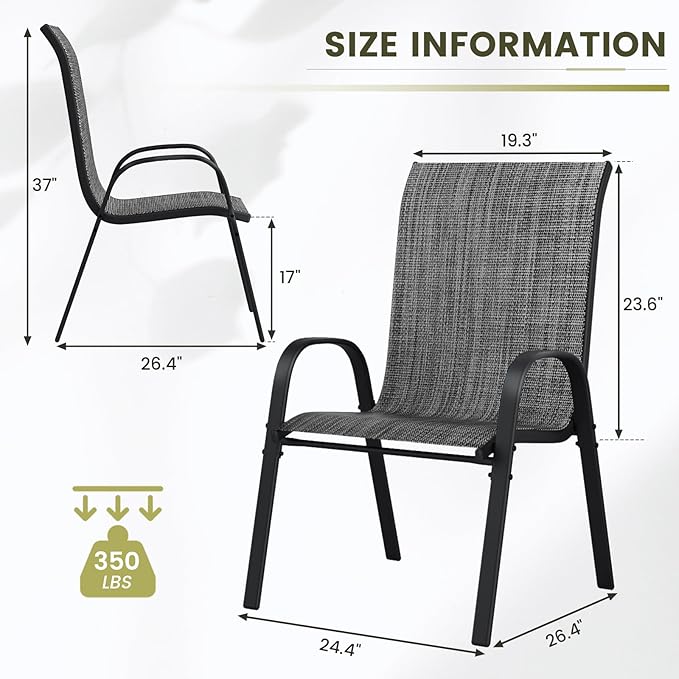 UDPATIO Patio Chairs Set of 8, Stackable Outdoor Dining Chairs with High Back, Breathable Textilene Fabric Outdoor Chair All Weather, 350LBS Capacity for Garden, Backyard (Dark Grey)